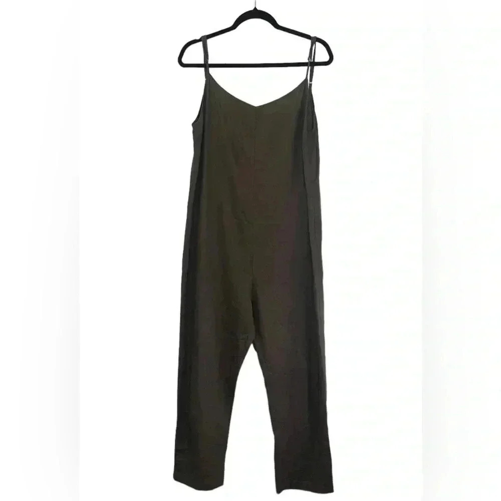 Aura Linen Blend  One‎ Piece Jumpsuit Adjustable Straps Relaxed Casual Sz M